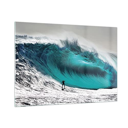 Bilder auf glas - Einteilig - Surfen Welle Türkis - 100x70cm - Glasbilder - Wandbilder - Bilder - zum Aufhängen bereit - Wanddekoration aus Glas - Glas Bilder - Wandbild auf Glas - GAA100x70-4351 Cover