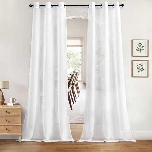 MIULEE Solid Color Sheer Curtains 84 Inches Long 2 Panels Set - Elegant Lightweight Grommet Light...