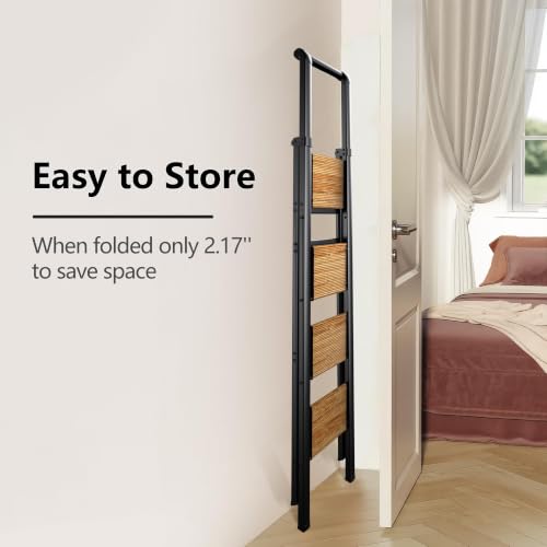 Image of SOLADDER 4 Step Ladder, Lightweight Folding Step Stool, Black+Woodgrain