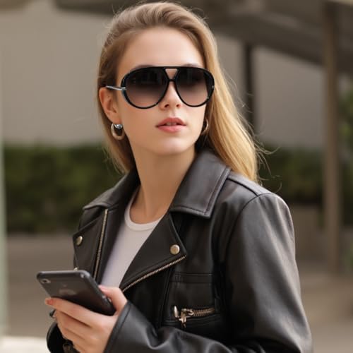 FEISEDY Oversized Aviator Sunglasses With Earring Design for Women Large Big Frame Luxury Designer Shades for Ladies B02962
