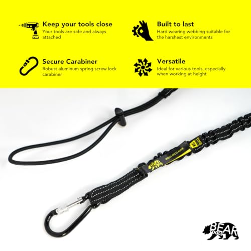 Image of BearTOOLS Tool Lanyard with Single Carabiner and Adjustable Loop End, Standard Length, Maximum Weight Limit 8KG / 17.6lb, Aluminum Screw Lock Carabiner with Shock Cord Stopper, 0925S (5 Pack)