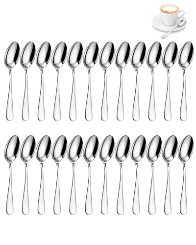 Set de 24 cucharillas cafe acero inoxidable, cucharillas postre 13,5 cm, cucharas de postre y cucharillas para espresso – Práctico set para casa, cocina y restaurante, bordes lisos, apto lavavajillas