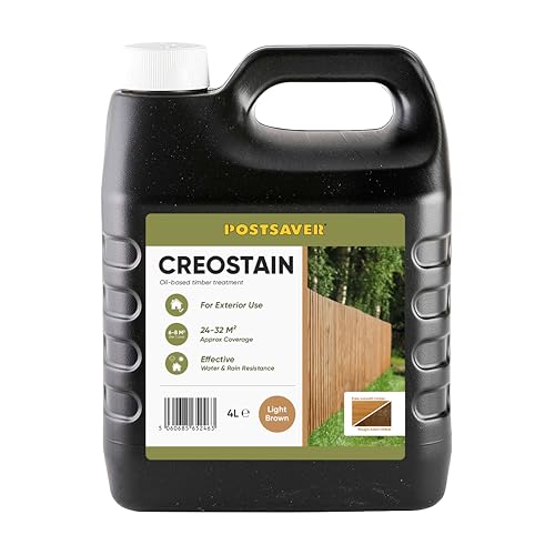 Postsaver Creostain Creocote Oil-Based Wood Treatment | Creosote Substitute | Wood Stain and Preserver | Ideal for Fence Treatment | Low Odour | 4 litres (Light Brown)