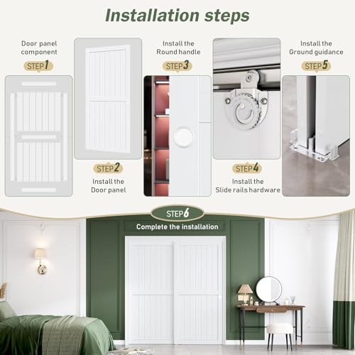 Image of FREDBECK White Sliding Closet Door 72x80(Double 37inch),Bypass Door H Frame