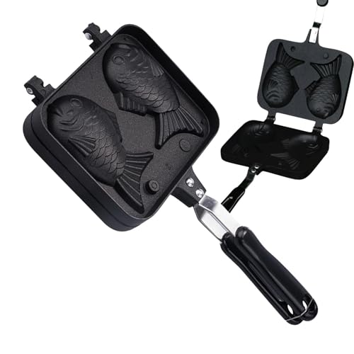 Pruojhw Taiyaki Máquina de waffles de pescado | Gofrera para cocinar, panqueques japoneses reutilizables en forma de pescado para la cocina casera, relleno de chocolate y crema de vainilla