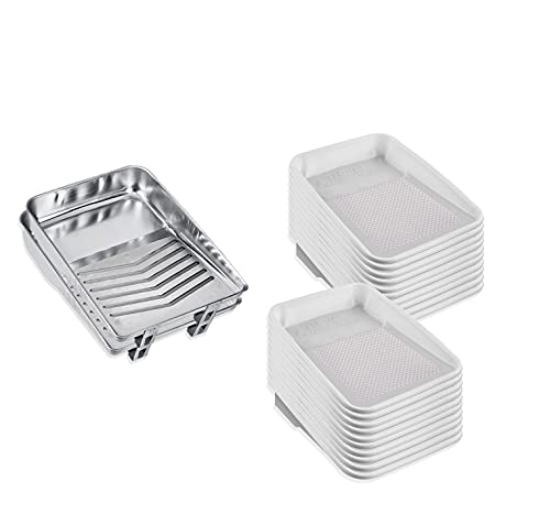 Unvert Metal Paint Roller Trays, with White Plastic Liners, Rust Resistant, Washable & Reusable, Compatible with All Kind of Rollers, Holds up to 1-qt. of Paint (20)