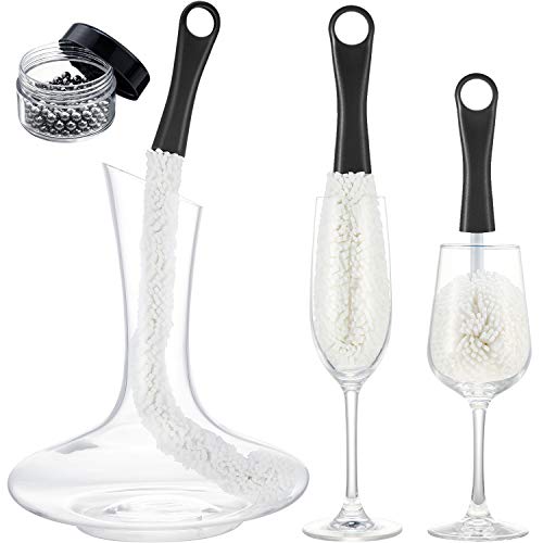 Boao 3 Pcs Decanter Cleaning Brush Wine Glass Decanter Flexible Bottle Brush Set with Cleaning Beads Household Tools for Bottle Goblets Glasses Cups(Black)