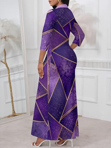 Image of PinkPatty Women's Casual 3 /4 Sleeve Polo V Neck Bodycon Maxi Dress