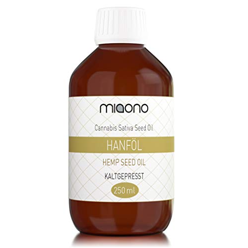 Preisvergleich Produktbild Hanföl (250ml) - 100% reines kaltgepresstes Öl in einer Glasflasche von miaono
