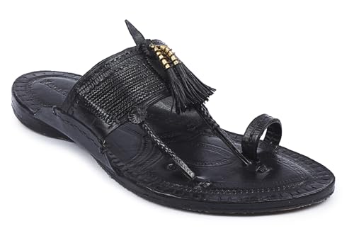 Image of KORAKARI Mens Handmade Kolhapuri Chappal Smooth and Comfortable, Stylish Durable Anti Slip Design Flip Flops Slippers Genuine Leather Traditional Indian Footwear.