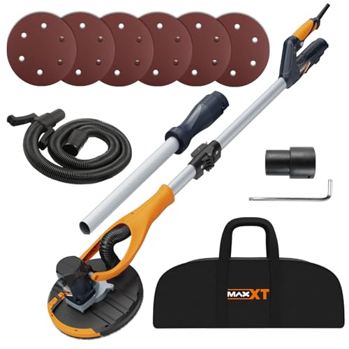 MAXXT Ponceuse à bras télescopique, tête orientable 180° avec aspiration intégrée (1,2 m/1,7 m), disque abrasif 225 mm pour angles complexes, puissance...