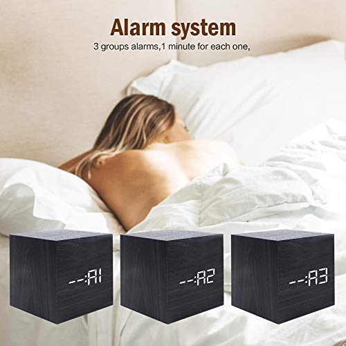 image for Vech Wooden Digital Alarm Clock, Mini Modern Cube Desk Alarm Clock Dis