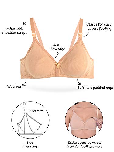 Image of Inner Sense Organic Cotton Bamboo Nursing Bra for Women I High Coverage Feeding Bra with Clasps for Breastfeeding I Wire-Free Maternity Bra Without Padding