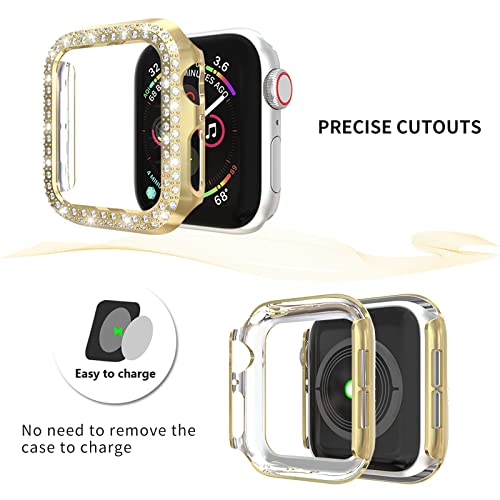 5Pack Protector Case Compatible with Apple Watch SE Series 6 5 4 40mm Cover, Double Row Bling Crystal Diamonds Protective Cover PC Plated Bumper Frame Accessories (5 Colors, 40mm)