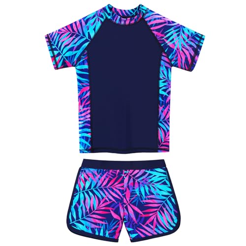 ZNYUNE Badeanzug Mädchen Zweiteiler Kurzarm Shorty UV-Schutz UPF...
