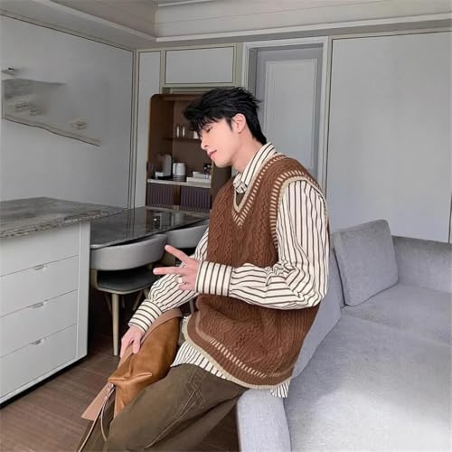 Men's Knitted Sweater Vest Business Casual V-Neck Loose Pullover Outwear Tops Waistcoat4