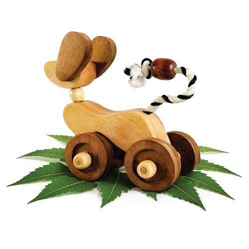 Image of Wooden Dog Pull-Along Toy for Toddlers | Natural Solid Wood | Cotton Pull String | No Metal | Eco-Friendly & Plastic-Free | Smooth Rolling Wheels | Nursery Decor Toy (1.5-4 Years)