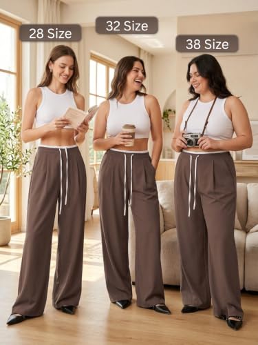 Image of Leriya Fashion Women High Waist Wide Leg Trousers | Summer Stretch Poly Lycra Palazzo Pants | Casual, Office & College Outfits | Flared Korean Style | Available in Sizes 28 to 38