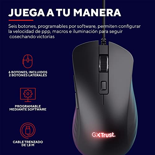 Mouse Gamer GXTrust Ybar+ con 6 Botones Programables e Iluminación RGB LED 6