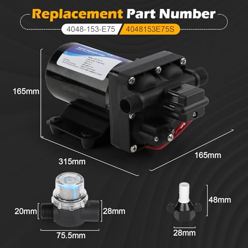 Image of 4048-153-E75 RV Water Pump, 12V 4.5 GPM, 55 PSI, 13 Amps Multi-Fixture Automatic Demand Pump for RV Caravan Marine Yacht Replaces# 4048153E75S