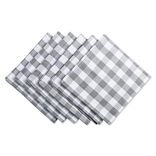 Dii Checkered Tabletop Collection 100% Cotton, Machine Washable, Napkin Set, 20X20, Gray, 6 Piece #TOP4