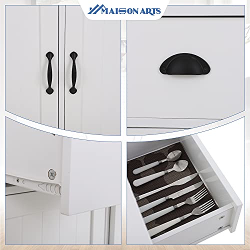 Maison Arts White Buffet Cabinet With Storage Kitchen Sideboard With 3 Doors & 3 Drawers Farmhouse Buffet Server Bar Cabinet Console Table For Dining Living Room Decorative Cupboard, White #TOP4