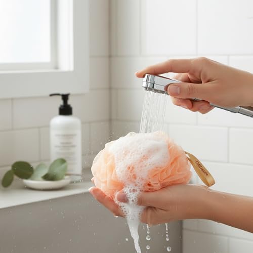 Image of Midazzle Luxury Loofah Bathing Sponge Exfoliator Scrubber for High Lather Cleansing (Pack of 2, Yellow & Green)