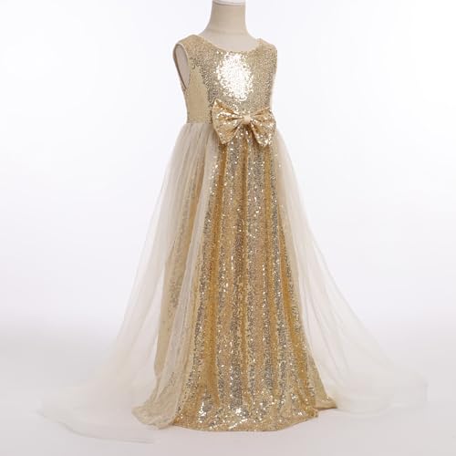 Flower Girls Sequin Dress Sleeveless Glitters Princess Tulle Long Maxi Dress Pageant Birthday Wedding Party Gown4