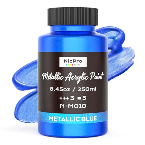 Image of Nicpro Metallic Blue Acrylic Paint, 8.45oz /250ml Large Metallic Paint