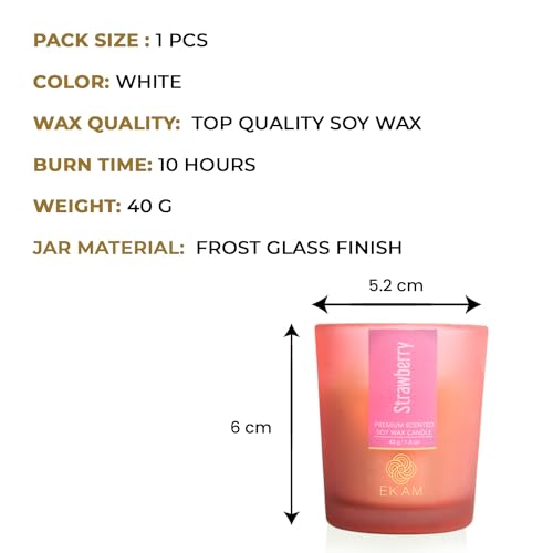 Image of EKAM Strawberry Votive Soy Wax Scented Candle, 40 Grams, 10 Hours Burn Time| Long Lasting Premium Candles | Ideal for Home Decor | Gifting & Aromatherapy