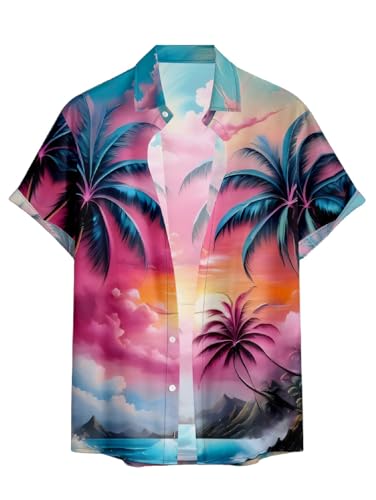Image of DRESSFO Couple Matching Hawaiian Outfits Gothic Print V Neck Spaghetti Strap Dress or Roll Up Sleeve Shirts Outfit