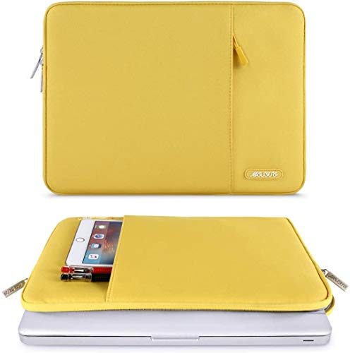 Image of MOSISO Laptop Case 16 inch, 15-15.6 inch Laptop Sleeve Compatible with MacBook Pro 16 M5 M4 M3 M2 M1, HP Acer Dell Lenovo ASUS, Polyester Vertical Computer Sleeve Bag with Pocket, Yellow