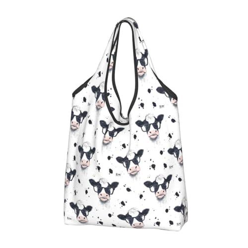 Nevjipu Bolsa grande para mujer, con bonito estampado de gafas de vaca, ligera, reutilizable, plegable, cómodas bolsas de compras para comestibles, bolsa de tela, trabajo, viajes, playa con asas