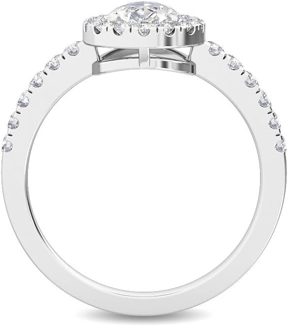 Houston Diamond District 1 to 5 Carat (ctw) White Gold Pear,Round Cut LAB GROWN Diamond Halo Engagement Ring (Color E-F Clarity VS1-VS2)