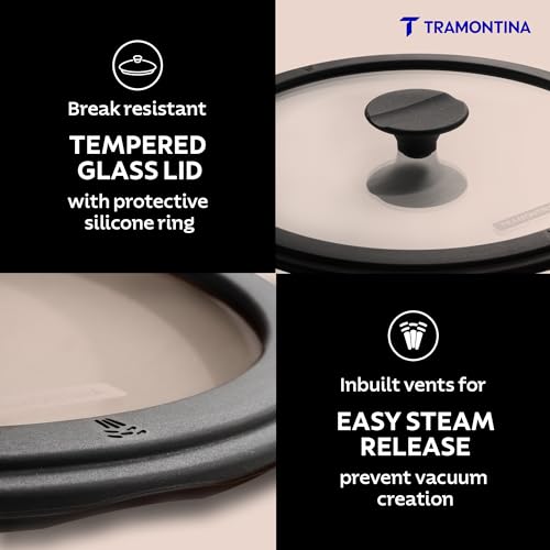 Image of Tramontina TITANEX 20cm / 3.1L Pre-Seasoned Heritage Cast Iron Casserole with Toughened Glass Lid | Gas /Induction Compatible Biryani Pot | Stock Pot with Snap-On Silicone Grips | Life-Time Warranty