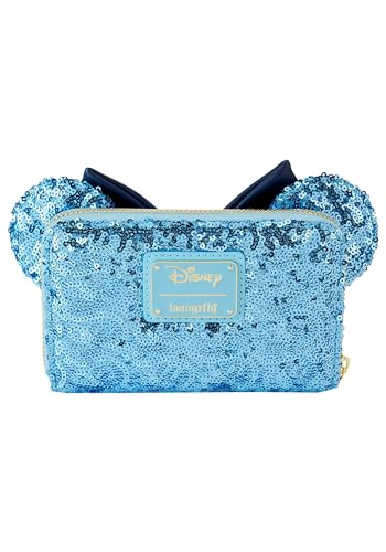 Loungefly Disney Minnie Hanukkah Menorah Wallet | Blue Sequin Zip Around with Bow, ID Window, Card Slots, Coin Pocket3