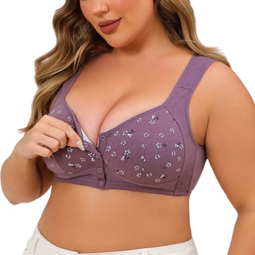 HongXINGDd Botón de Apertura Frontal Transpirable Sujetador sin Aros Full Cup Comfort Violet 80B