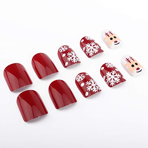 24pcs Press on False Nails Christmas Snowflake Fake Nails Tips Artificial Full Cover Short Fingernails for Nail Art Decoration