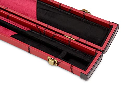 Deluxe 3/4 Burgundy Cue Case with Black Crazy Stitch Design with Plastic Ends and Horizontal Chalk Compartment 116cm Shaft - Black and Burgundy Interior - Image 7