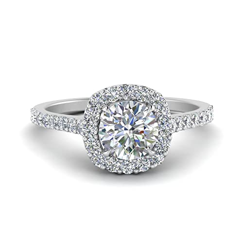 Bague de fiançailles halo en argent et diamants ronds pour un cadeau de mariage inoubliable