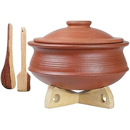 Lot De 3 Marmites En Terre Cuite - 1L, 2L, 3L, Rouges, Fabrication Artisanale Inde