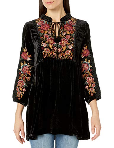 JWLA By Johnny Was Women's Long Sleeve Velvet Tunic with Floral Embroidery, Black, S