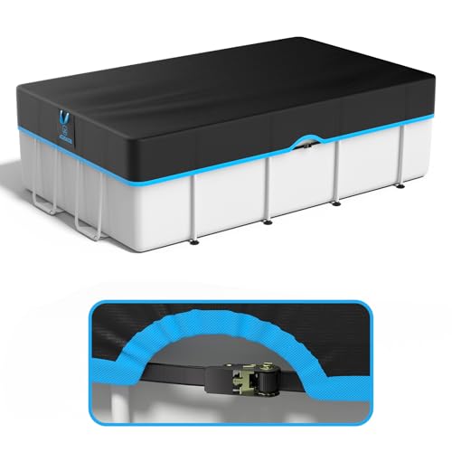 AGROAIDE 12x24 Ft Rectangle Pool Cover Heavy Duty Winter Pool Cover Protector for Above Ground Pool Fast Tightening Ratchet & Sturdy Nylon Black Strap 420D Oxford Fabric for All Season Use