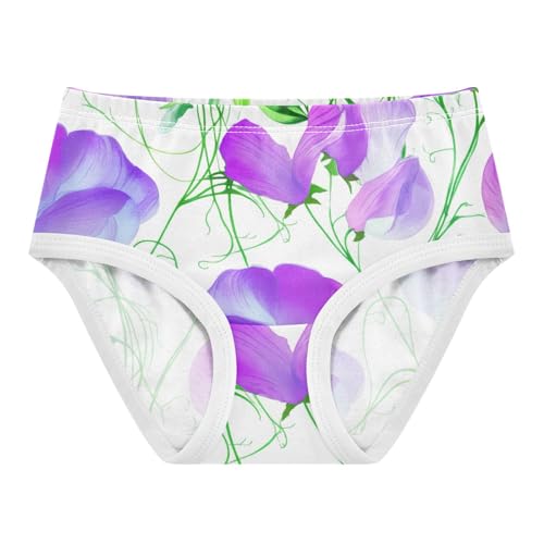 Cotton Girls Underwear Toddler Sweet Pea Flowers Purple Green Panties for Girl Fun Briefs Girls Undies 2t