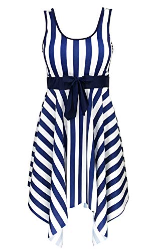 Womens One Piece Sailor Striped Bathing Suit Plus Size Cover up Swimdress , 1-blue IT54/US20