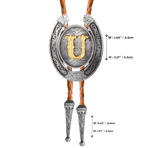 Image of Bolo tie for Men Western Cowboy Brown Leather Necktie Initial Letter ABCDJMR to Z Bolo ties for Women