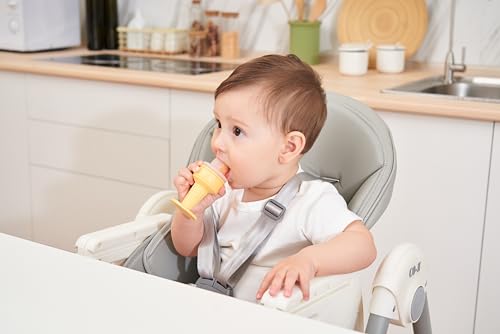 Image of Smily Mia Baby Fruit Food Feeder & Freezer Teether Combo, ICY Bite Ice Cream Teether for Baby Cooling Relief, BPA Free Silicone Feeder for Safe Infant Self Feeding, 3 Month+,Purple