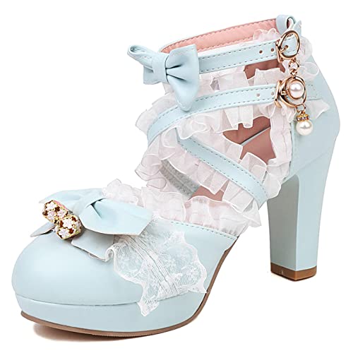 Sandales Mary Janes femme à talon carré Lizoleor avec bride cheville et ruffles