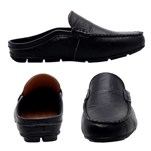 Image of Go Tour Mens Mules Clog Slippers Breathable Punching Leather Slip on Shoes Casual Loafers
