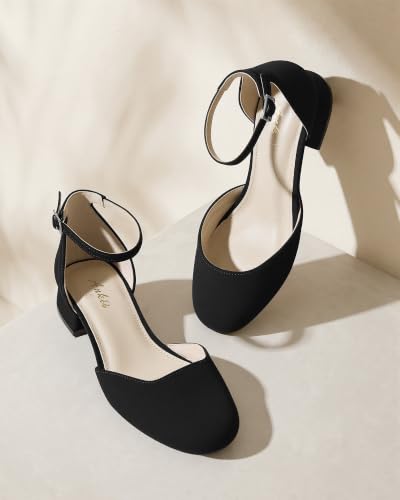 Image of Ankis Round Closed Toe Heels for Women, Low Block Heel Dress Shoes